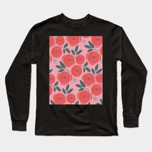 Roses are red, abstract pattern with red roses on a pink striped bottom Long Sleeve T-Shirt